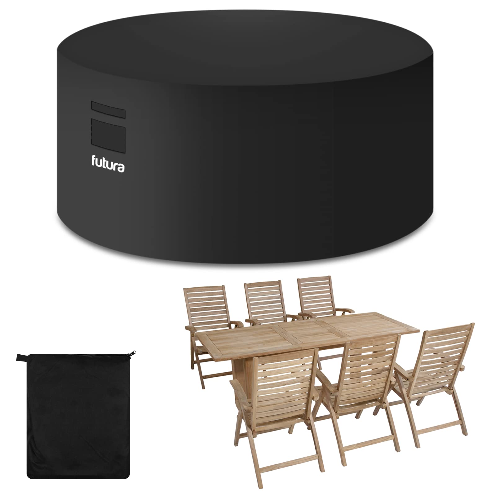 Futura Premium Round Garden Furniture Covers Waterproof 230x100cm, Heavy Duty 600D Oxford Fabric Round Garden Table Cover, PVC Lined Round Patio Table Cover with Air Vents and UV Safe