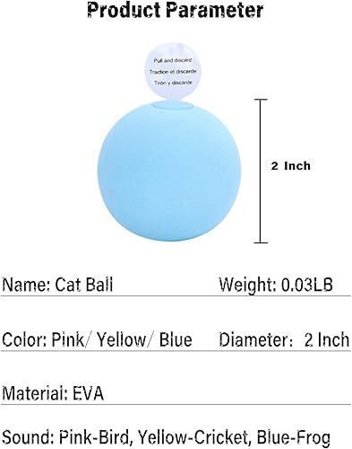 Miniatura 9 de Paquete de 3 pelotas para gatos con 3 sonidos de animales activados por el tacto, incluyen pájaro, grillo y rana, juguete interactivo de hierba