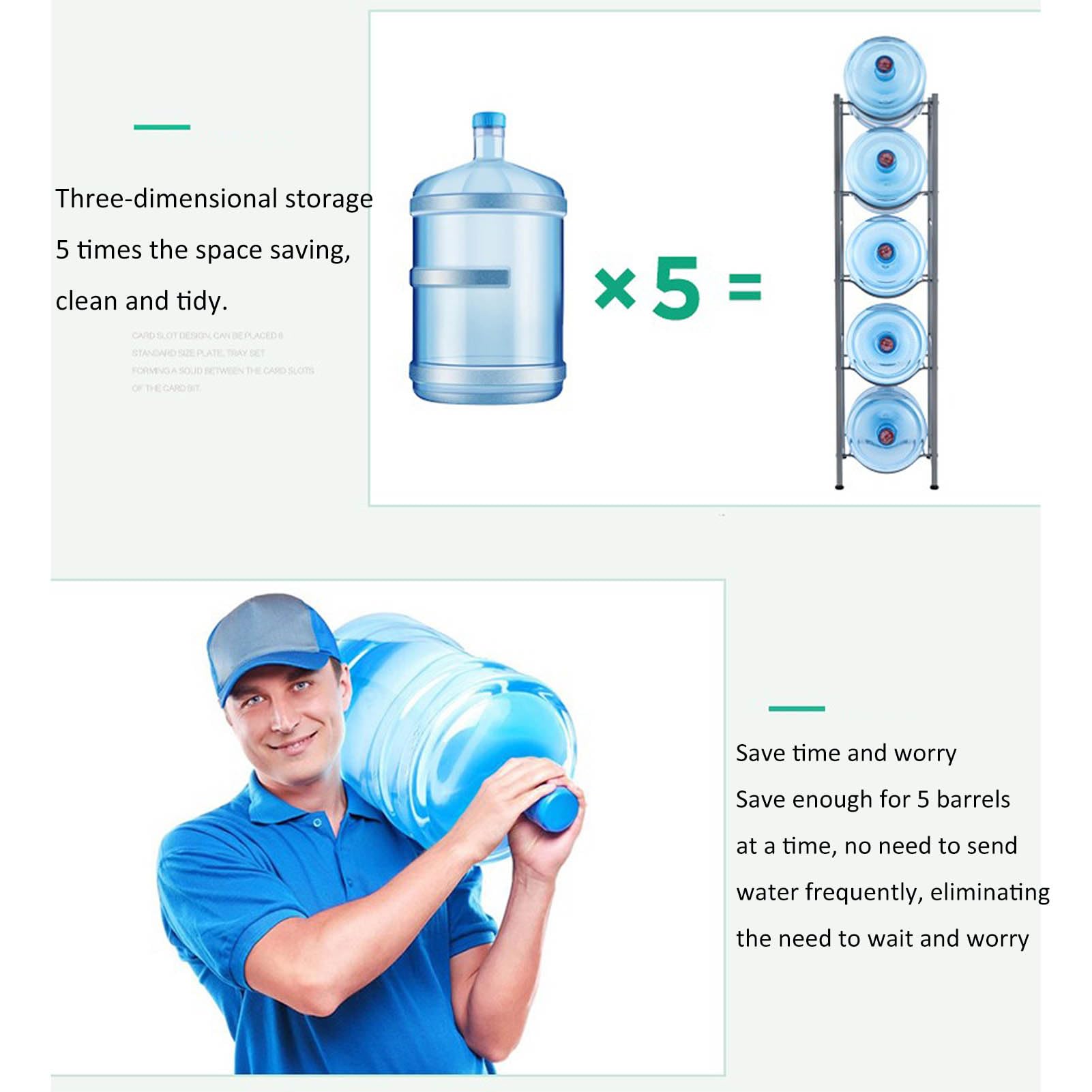 Supporto per secchi, organizer per bottiglie d'acqua, supporto per brocche d'acqua da 5 galloni, supporto per dispenser impilabile per cucina e ufficio, supporto in acciaio al carbonio per impieghi g