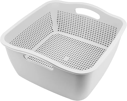 Double-layer Draining Basket Plastic Fruits Vegetable Washing Basket Food Storage Basket Multi-layer Stackable Vegetable Sinks Wash Drain Basket for Kitchen Grey
