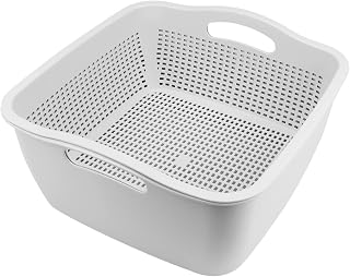 Double Layer Draining Basket,Plastic Fruit Vegetable Wash Rack Gray | Perforated Strainer Nesting Design,Built-In Quick Drain Hole, Space-Saving Stackable Build,Pasta Fruit Vegetable Use
