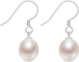 Freshwater Pearl Drop Earrings for Women Jewelry 925 Sterling Silver Hook Earrings 6-9MM Genuine Cultured Pearls Dangle Earrings Jewelry Gifts for Women Girls Birthday Anniversary Vanlentine's Day