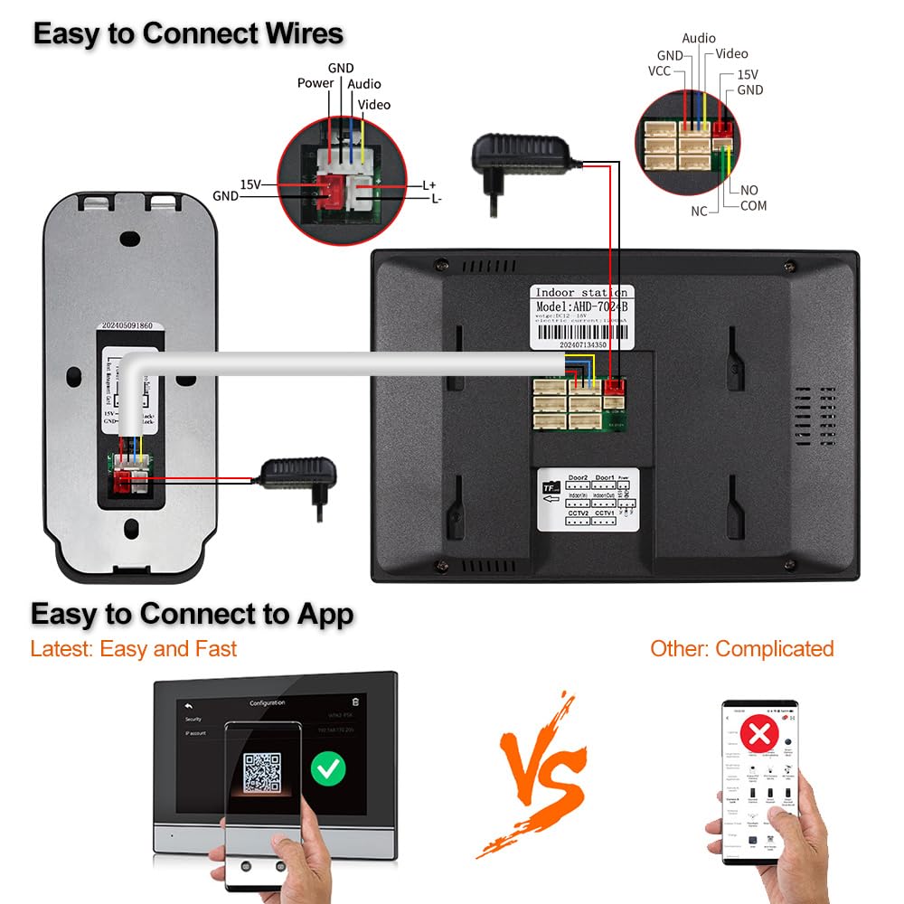 WiFi Sistema Videocitofono a Campanello 1080P HD Videocamera RFID con Monitor da 7 Pollici Touch Screen per la Casa, IR di Visione Notturna, Registrazione, Tuya APP Sblocco