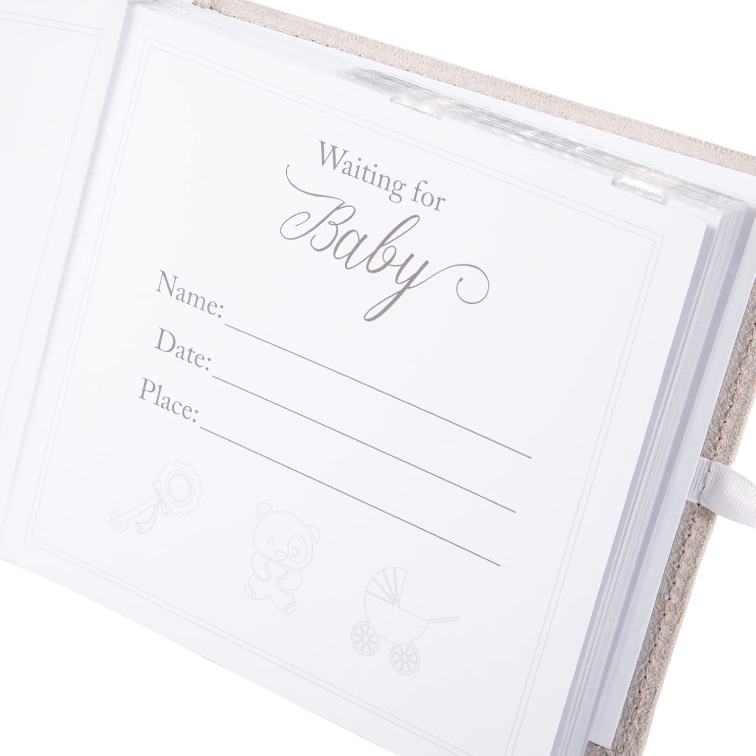 Happy Homewares Bonito y hermoso álbum de fotos de ante gris neutro para baby shower, 80 espacios para fotos de 4 x 6 pulgadas, luna blanca y estrellas