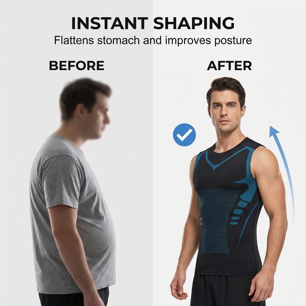 Lot de 3 Gilet Modelant Ionique Nouvelle Édition, Matière Soie Glacée Ultra Respirante Conçue pour Les Hommes Recherchant Le Corps Parfait Debardeur Compression Homme Tee Shirt sans Manche