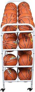 Carrito de Baloncesto de Doble Ancho, Estante for Bolas, Organizador de Equipo Deportivo Blanco con Ruedas, Almacenamiento de Bolas de for Garaje, Escuela, Gimnasio, Capacidad for 48 Bolas