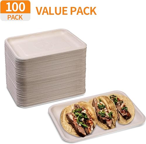 Miniatura 9 de Celel Paquete de 50 bandejas de alimentos desechables resistentes de 14 pulgadas, bandejas de alimentos de fibra moldeada compostable extra grandes