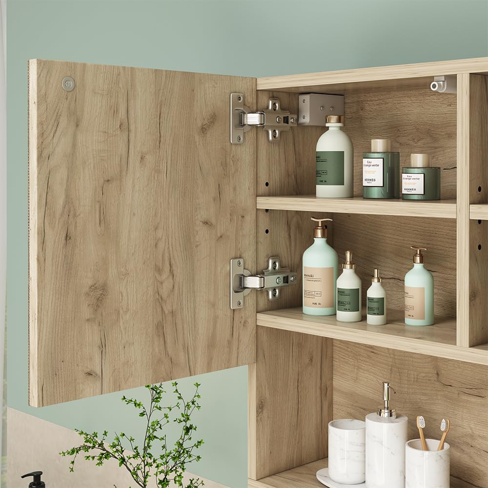 Vicco Armario con Espejo para baño Edge, Blanco, 54 x 55 cm con Puerta y Compartimentos Abiertos, para Almacenamiento en baño con Mecanismo Push-to-Open