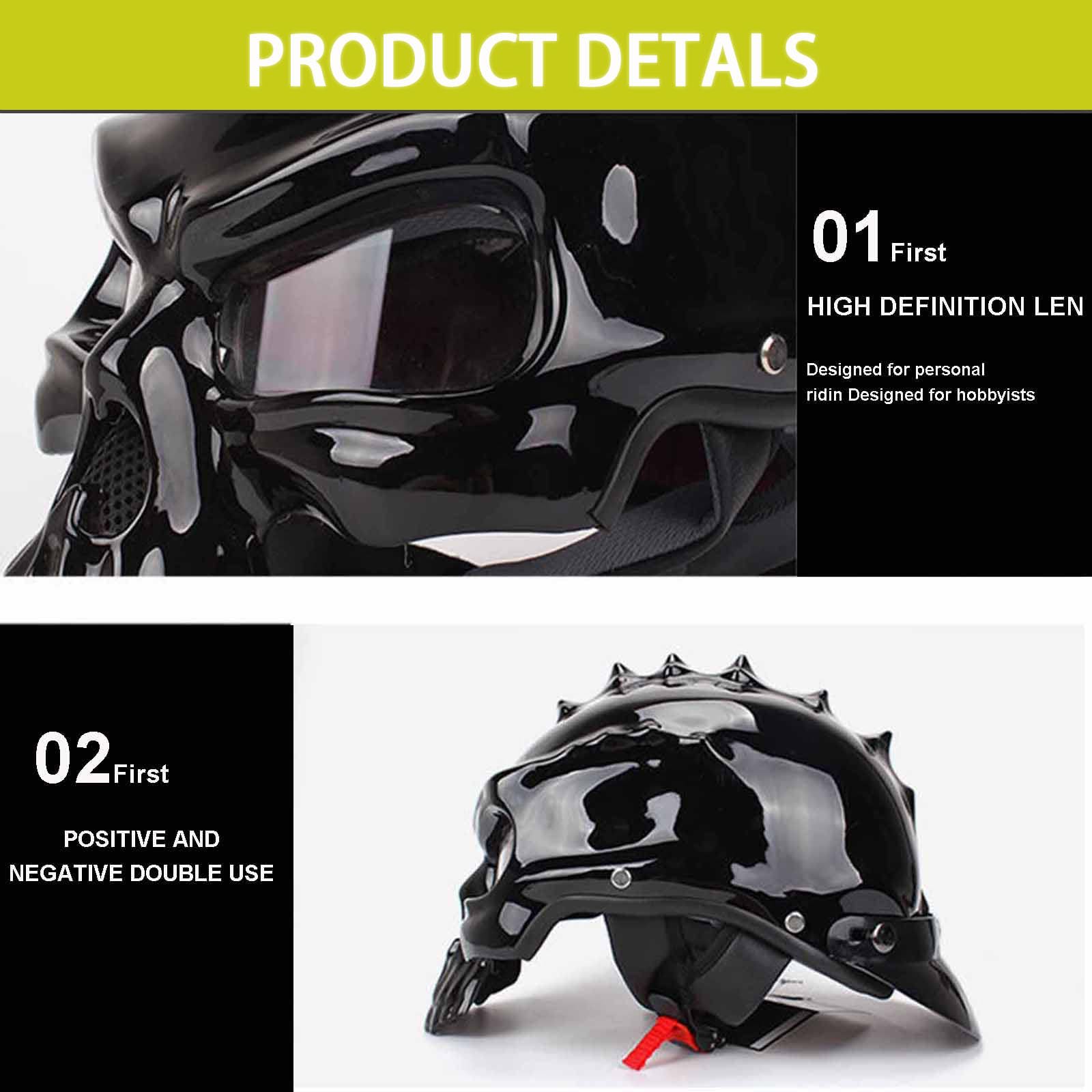 Casco Retro de Motocicleta con Forma de Calavera Gorra de béisbol Aprobado por ECE Ligero de Cara Abierta Casco de Moto Creativo con Gorra de Calavera Cascos con Guantes para Hombres y Mujeres
