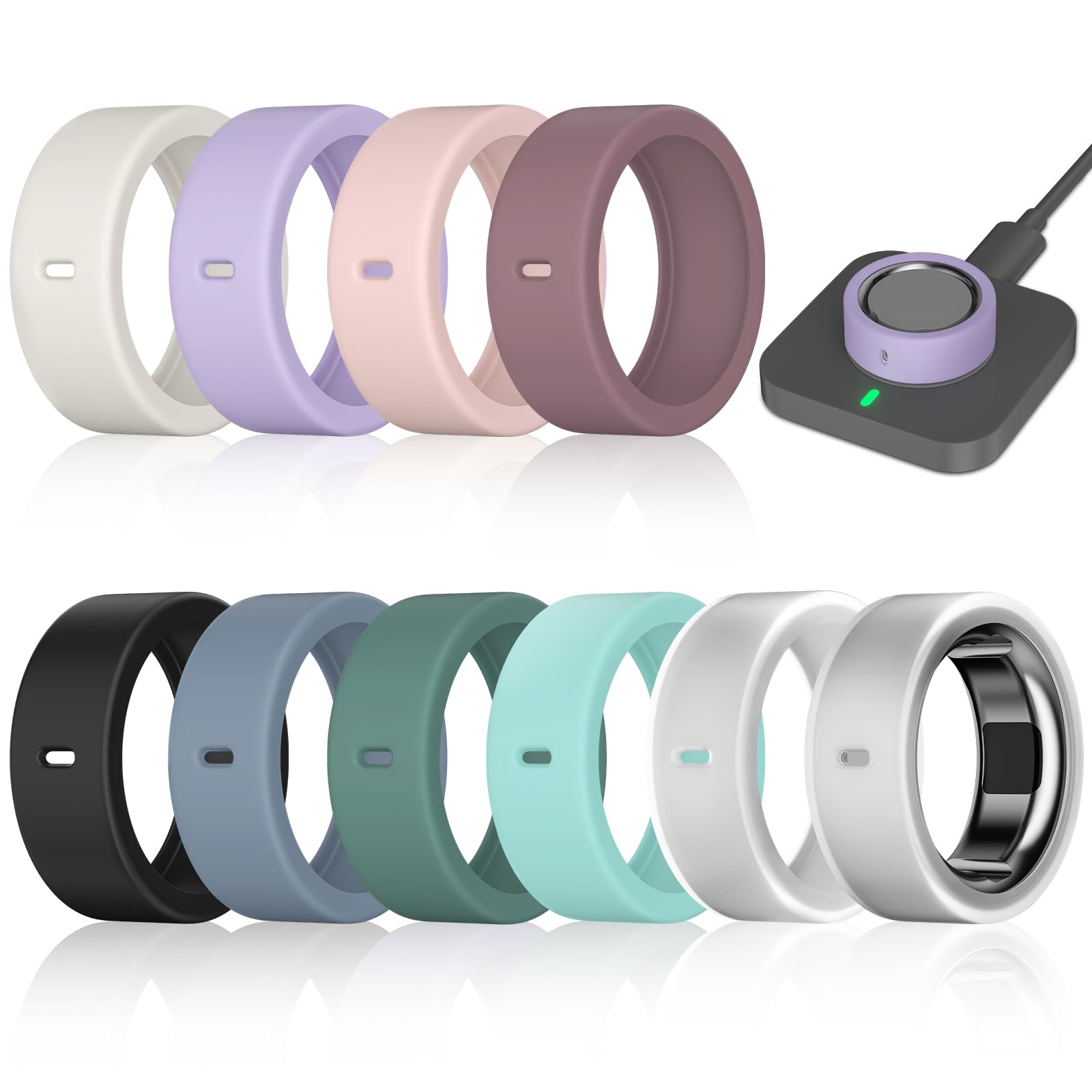10 Pack Ring Cover Compatible with Oura Ring Gen 4/4 Ceramic, Oura Ring Gen 3 Horizon/Heritage, Surport Charging with Cover on, Anti-Scratch Elastic Silicone Ring Protector for Men Women Working Out