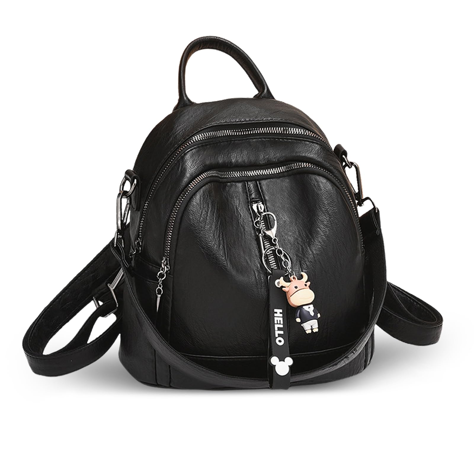Nicole & Doris Women's Black B Mini Backpack For Small Handbag Backpack 2 In 1 Rucksack Pu Leather Backpacks Shoulder Bag Waterproof Daypack For School Work Travel