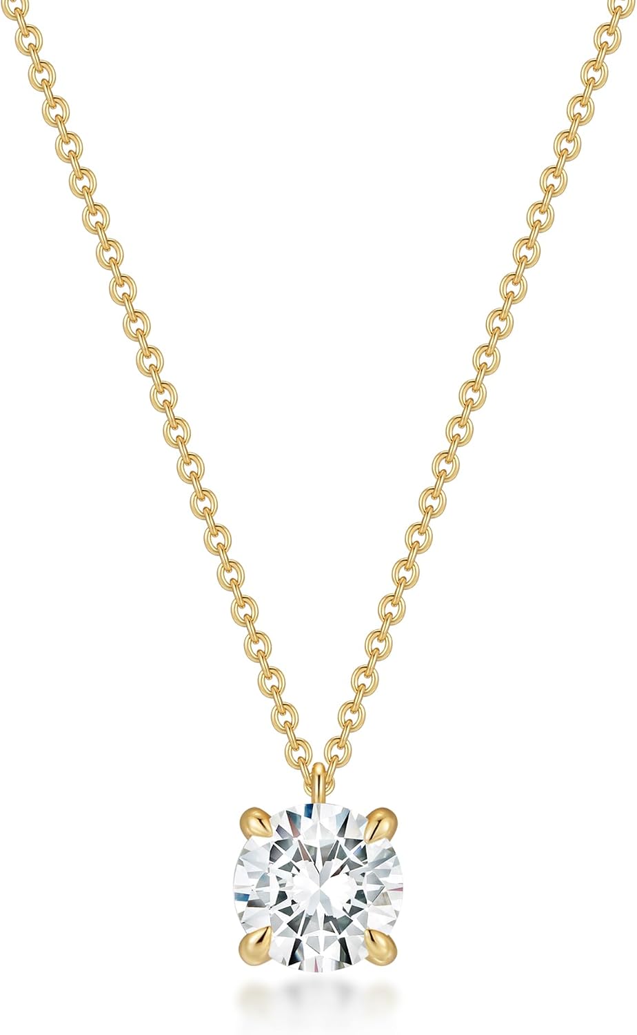ASHINE 14K Gold Plated 5A Cubic Zirconia | 1.6 Carat (7.5mm)Necklace Dainty Solitaire Pendant |Hypoallergenic Adjustable Chain | Gold Necklaces for Women
