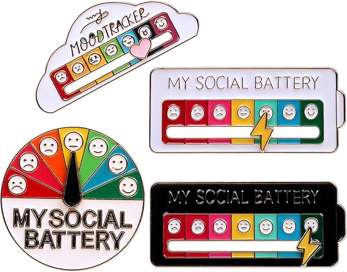4 Pcs Enamel Pins, Social Battery Enamel Pins Set Interactive Mood Brooch Pin and Aesthetic Bag Pins for Backpacks Jackets and Hats-image-35