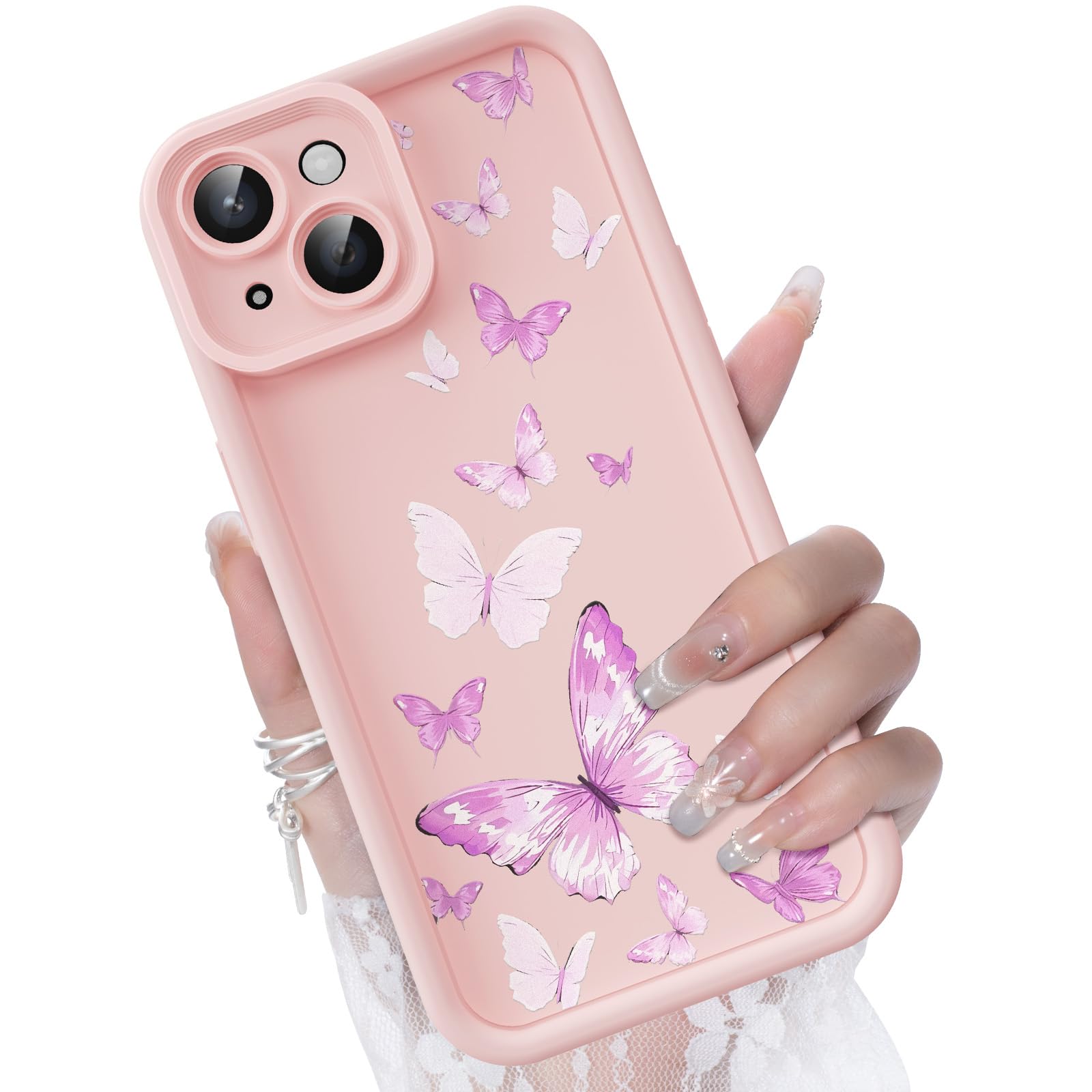 CASBST Compatible with iPhone 14 Case, Creative Flower Pattern Design Girls Women Liquid Silicone Cover, Thicker Frame Shockproof and