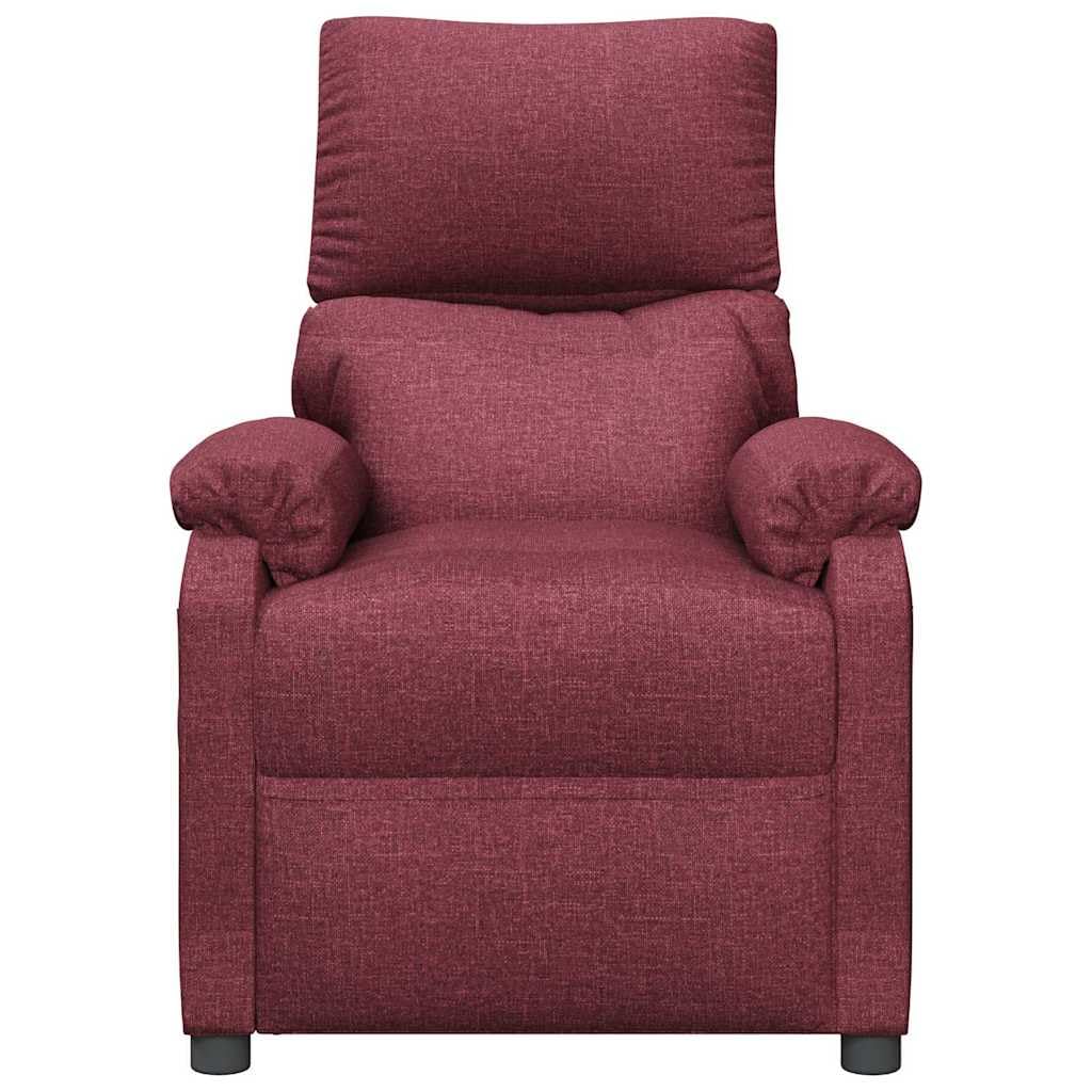 Fauteuil relax électrique rouge vin avec housse en tissu, fonction allongée et dossier réglable, cadre en bois et métal, rembourrage ergonomique, idéal pour le salon, le bureau et le coin