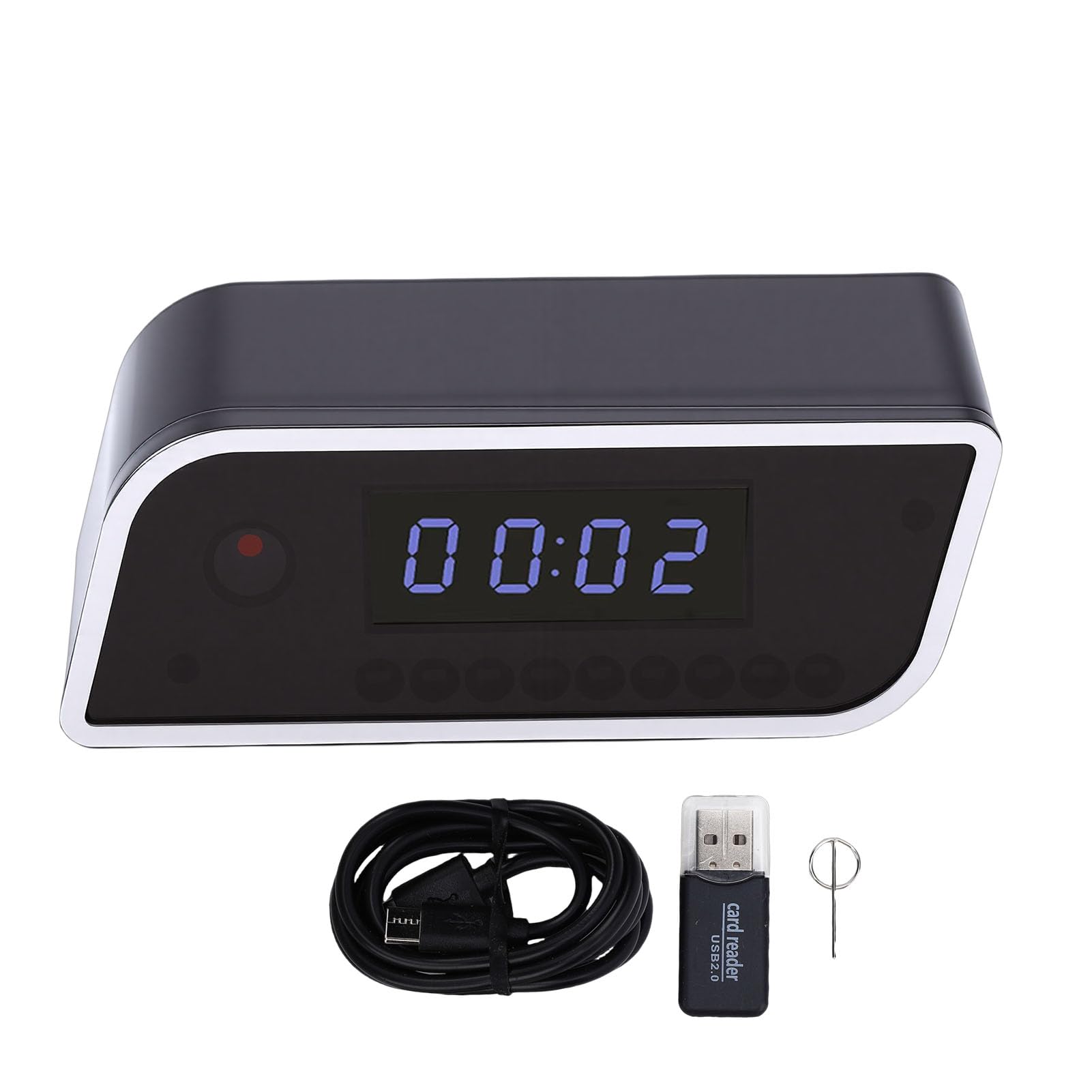VBESTLIFE Orologio per Telecamera di Sicurezza, Orologio per Telecamera WiFi FHD, di Sicurezza Wireless per Interni con Display Dell'ora a LED, Visione Notturna, Rilevamento del