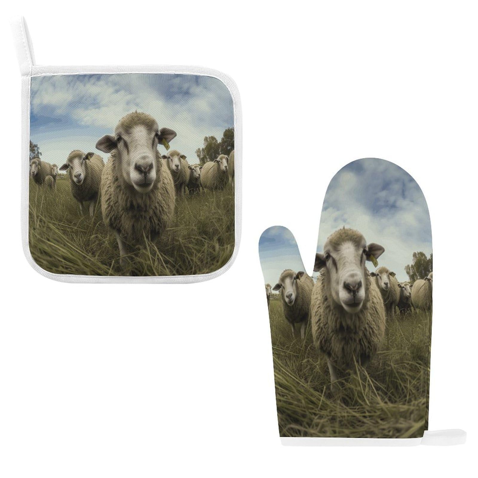 Fodpand Style Flock Of Sheep Oven Mitts And Pot Holders Sets