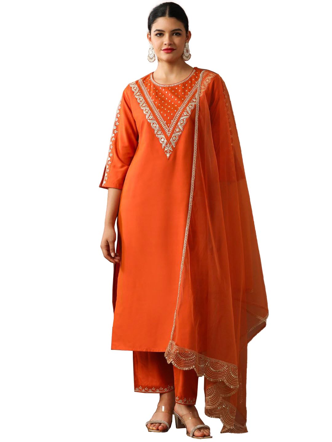 avanshee Women's Silk Blend with Embroidery Kurta & Pant Set And Net Dupatta Ethnic Wear Salwar Suit Set (ES_2510)-picture-17
