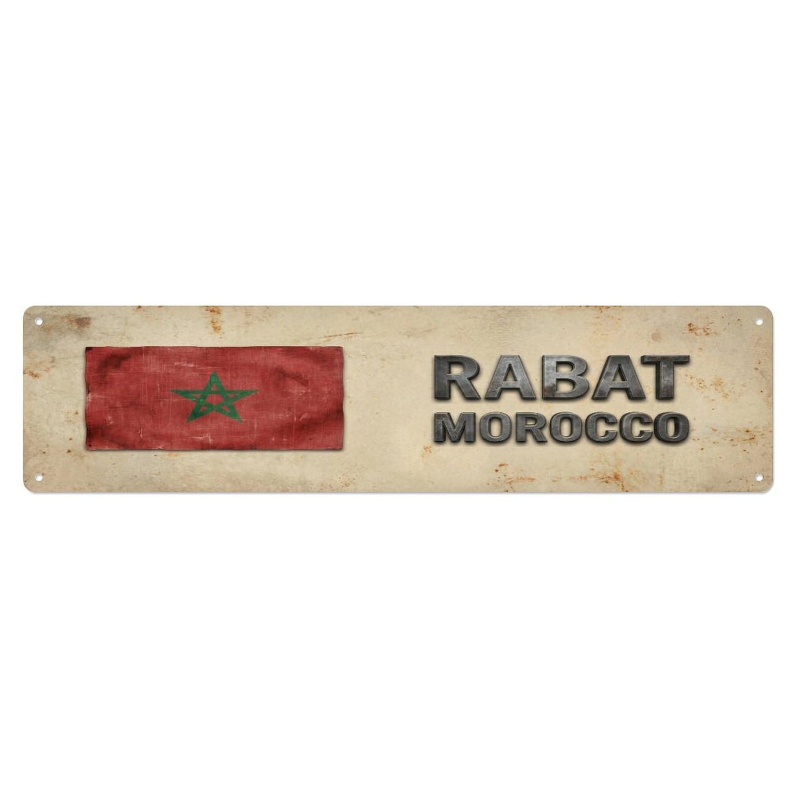 Okahys 4X16inch(10X40cm) Vintage Rabat Morocco Flag Decor Rustic Travel Metal Tin Sign