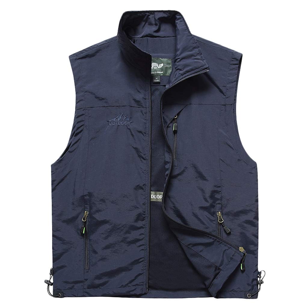 WDX- Chaleco de bolsillo de poliéster para hombre primavera y otoño, chaleco de múltiples bolsillos delgado para deportes y ocio Transpirabilidad (Color: azul oscuro, Tamaño: XXXL)