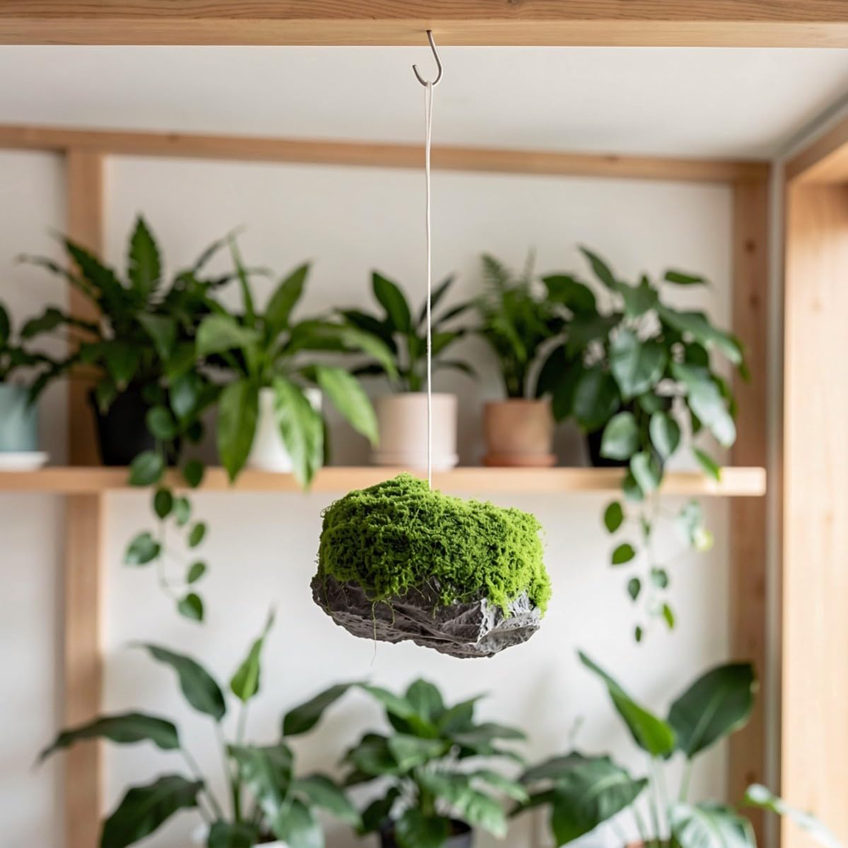 INOOMP Decoración Colgante de Piedra Flotante Musgo Artificial Zen
