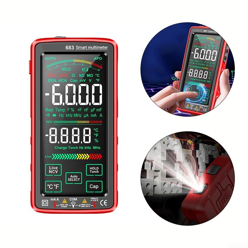 ReachMall Digitalmultimeter 6000 Counts USB Aufladbar Vollbild(red)