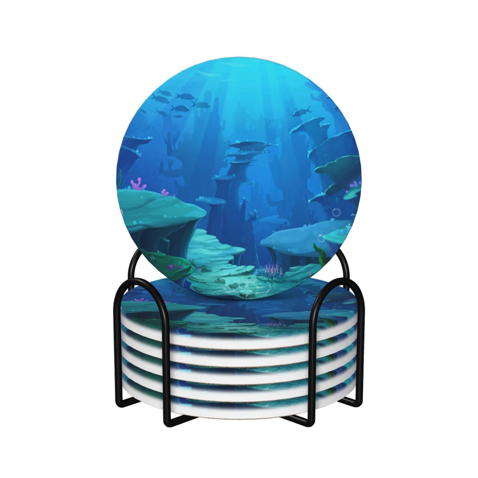 Dessous de verre en céramique Underwater World, finition premium en liège naturel