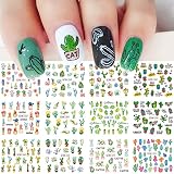 Cactus Nail Stickers Spring Water Transfer Nail Art Stickers Decal Flower Nail Decals for Acrylic Na