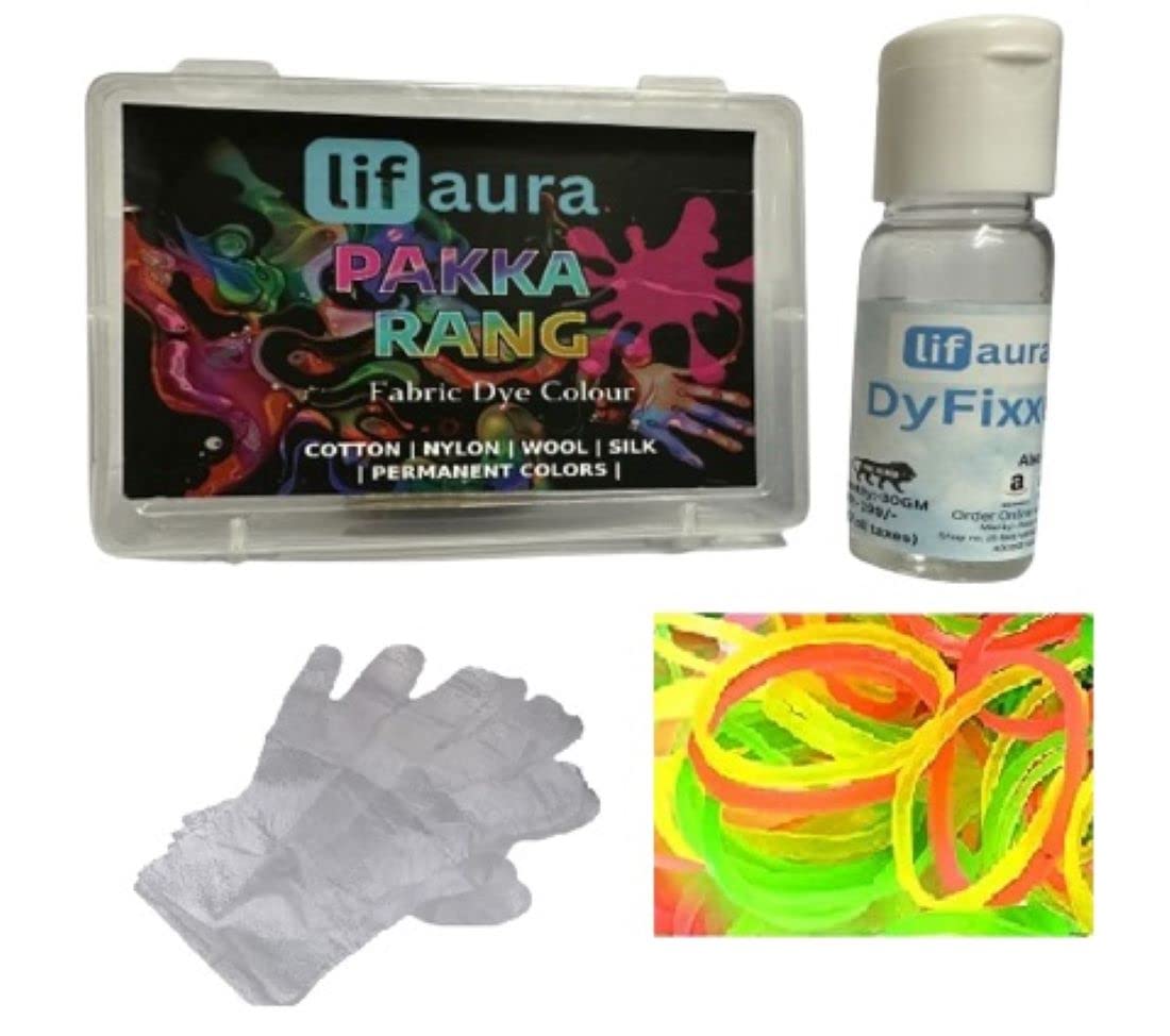 Prokart Lifaura Pakka Rang Kit Fabric Permanent Dye Color Kit Pack of 5 Sachets (5g Each 25g Pack) 30g Dyfixer, 2pair Gloves and 5 Rubber Band ShadeA-28 :Beige Khaki-image-49