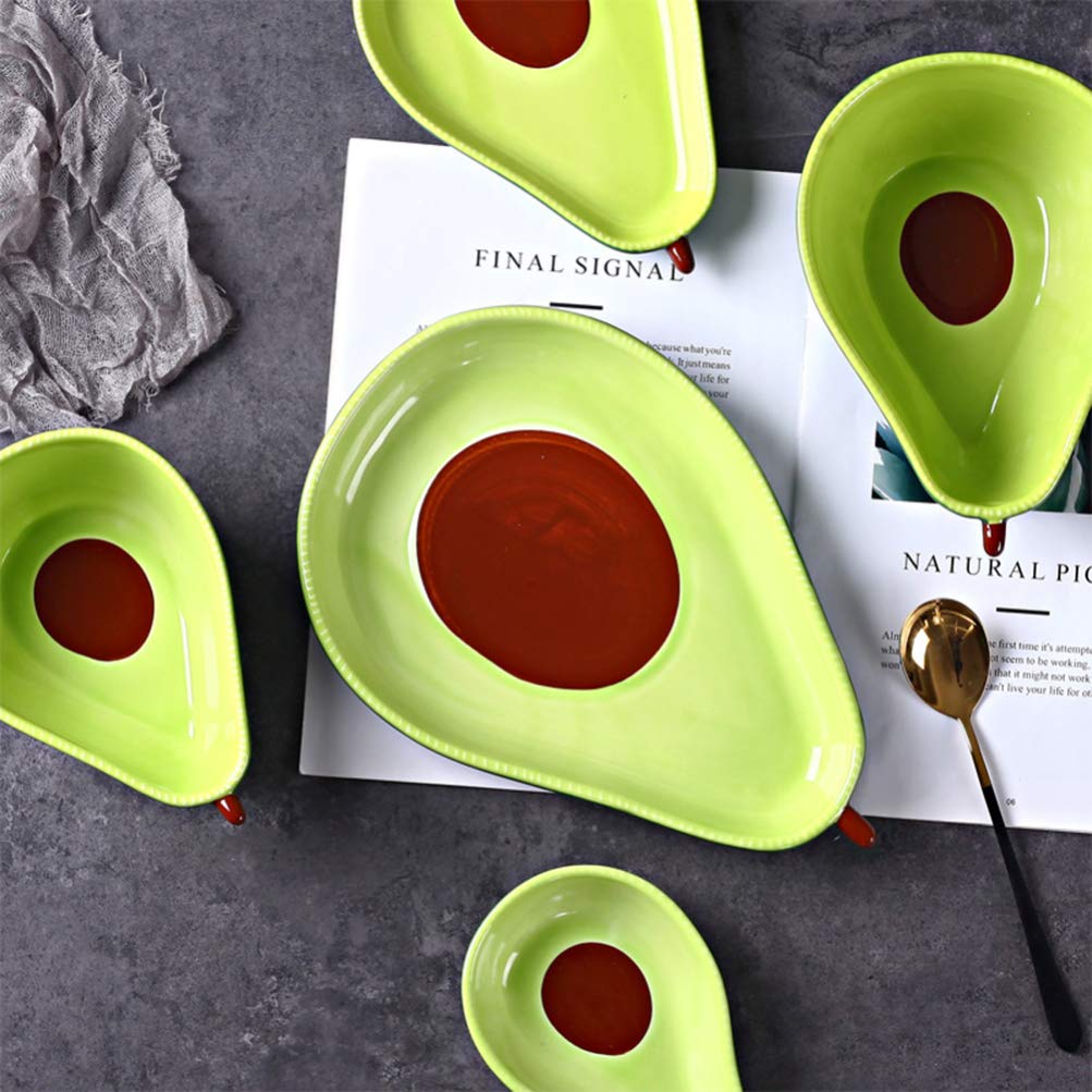 GARNECK Plato de Cerámica en Forma de Aguacate Plato de Cerámica Plato de Salsa Cuencos para Ensaladas de Frutas Aperitivos de Postre