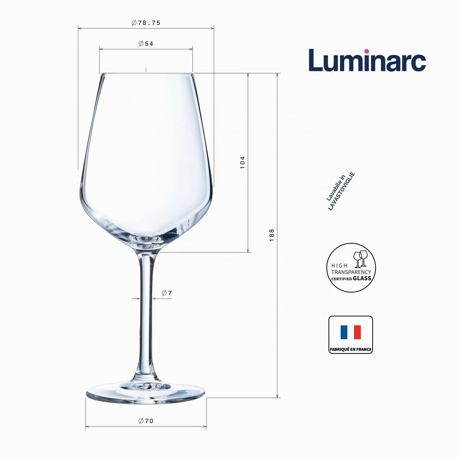 Luminarc - Collezione Vinetis - 6 calici da 30 cl - Design moderno ed elegante - Made in France - Confezione rinforzata
