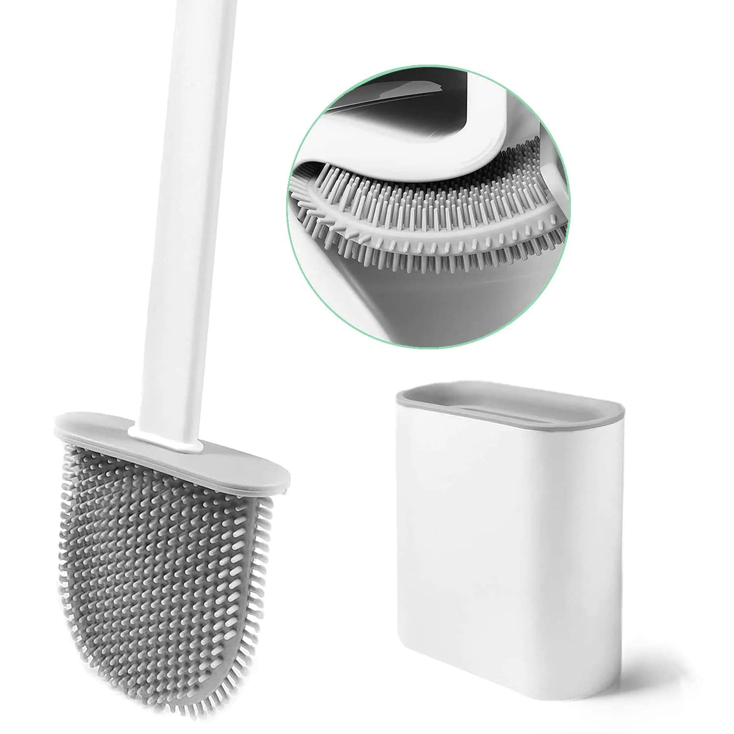 Oariv Toilet Brush with Hard Plastic Holder Comes with Slim Flex Brush Set, No-Slip Long Handle Soft Silicone Bristles Brush Ideal for Home and Kitchen Tiles Cleaning-image-10