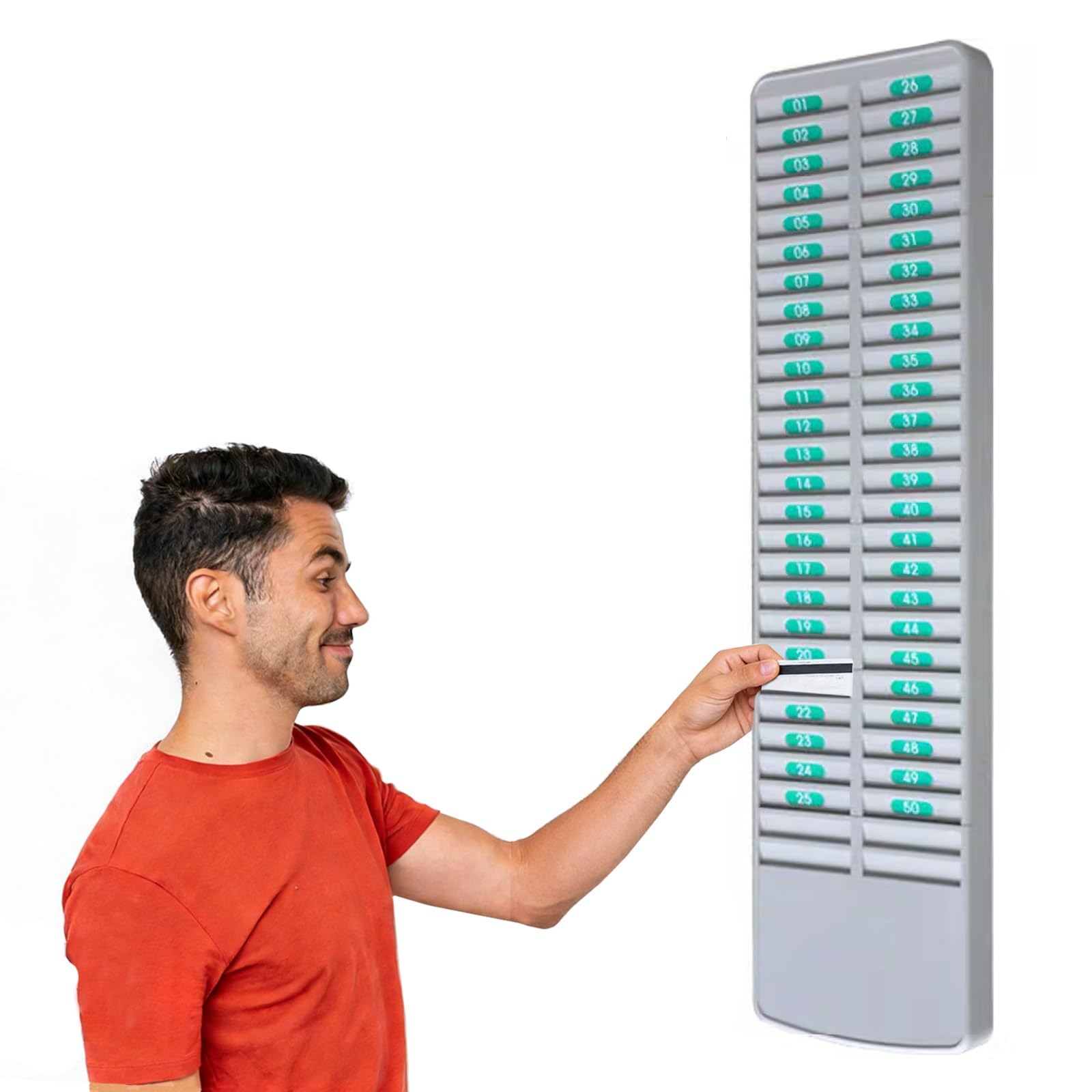 Tarjetero de pared con múltiples bolsillos para organizar tarjetas de identificación e información