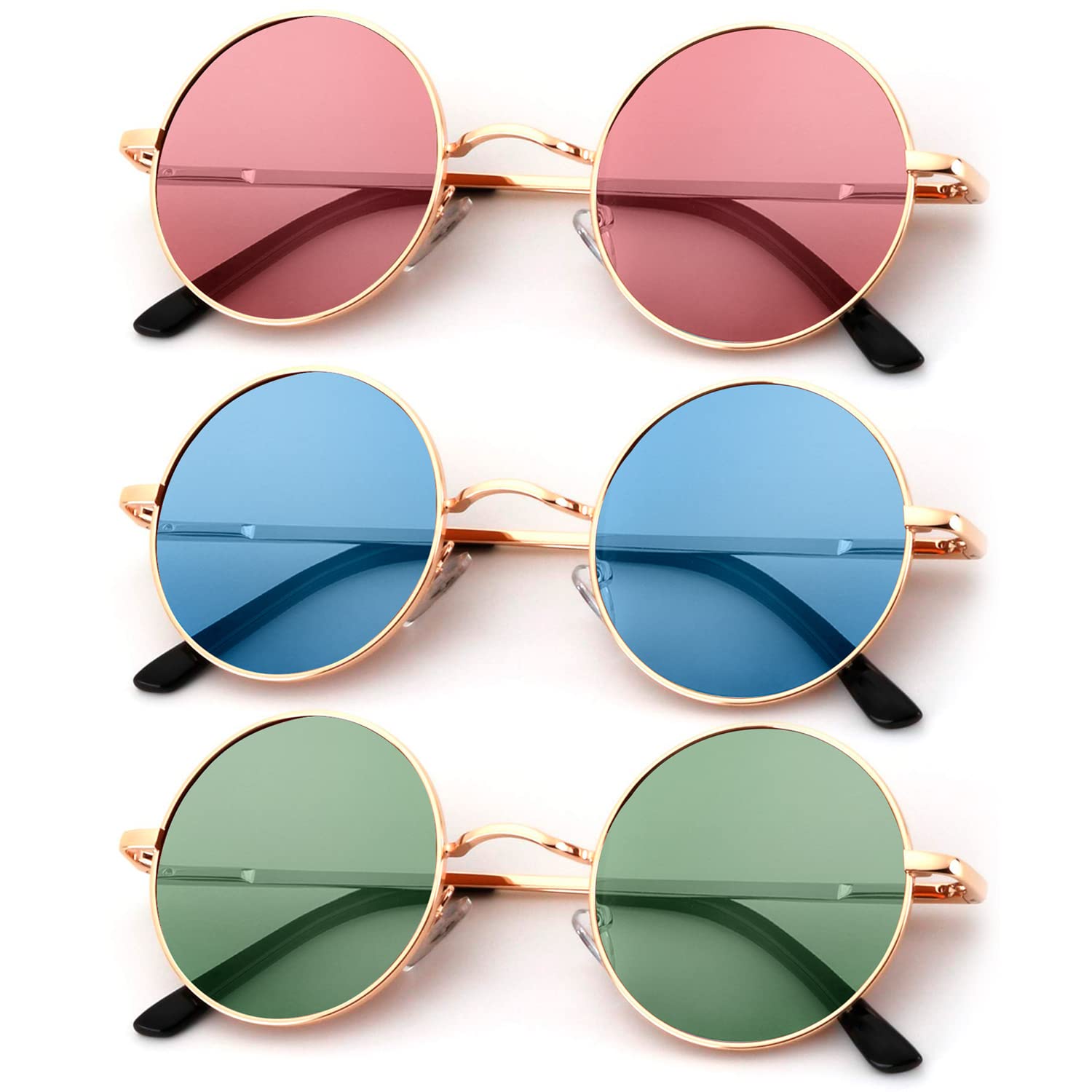KALIYADI Round Polarized Sunglasses for Men Women Halloween Costume Retro Metal Hippie Circle Style Sun Glasses UV Protection