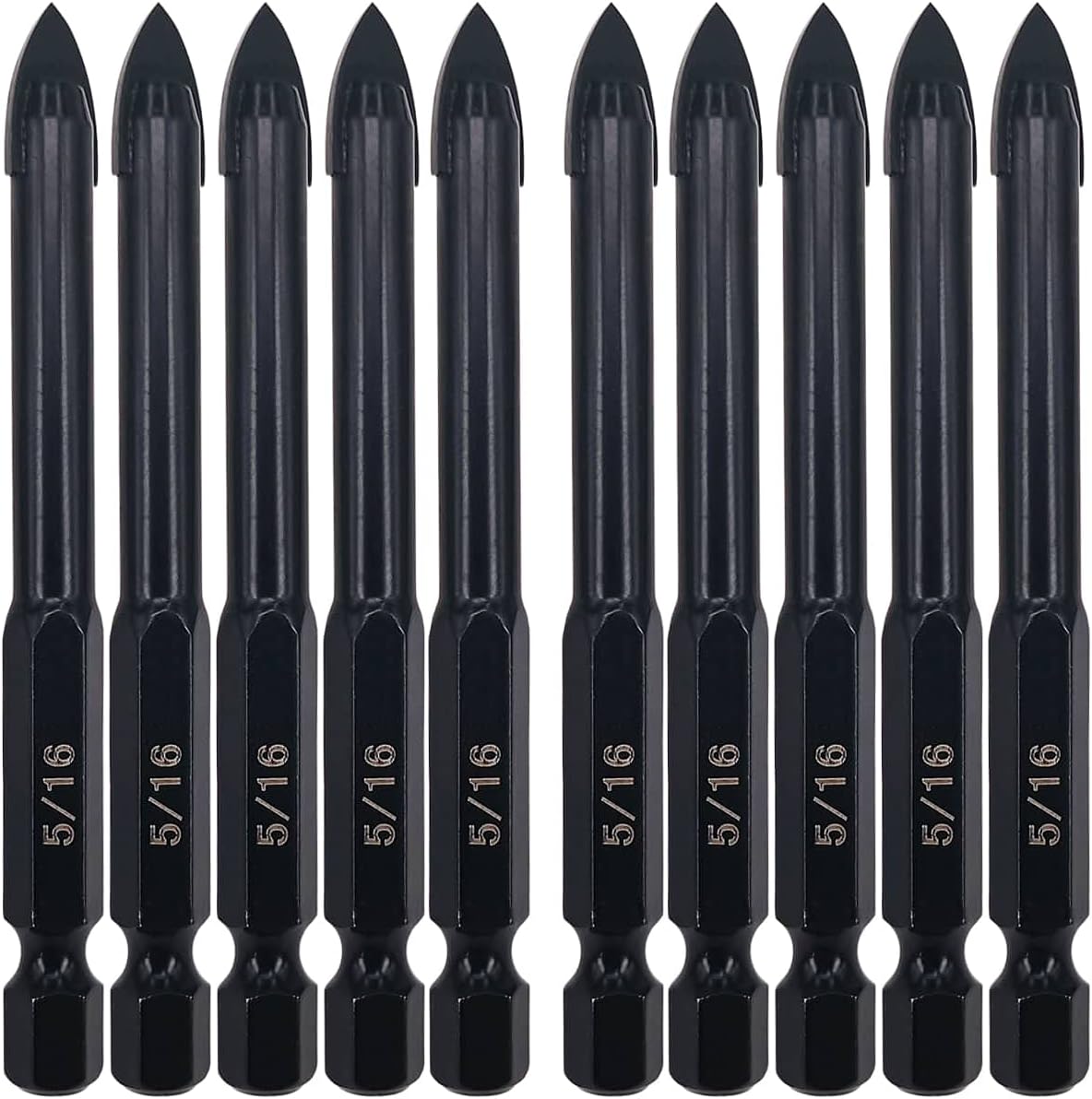 Hymnorq 5/16 Inch Glass and Tile Drill Bit 10pc Set, YG6X Tungsten Carbide Tipped Spear Cutter, 1/4 Hex Shank, Painted Surface, for Drilling Ceramic Mirror Wood Porcelain Brick Wall Bottle