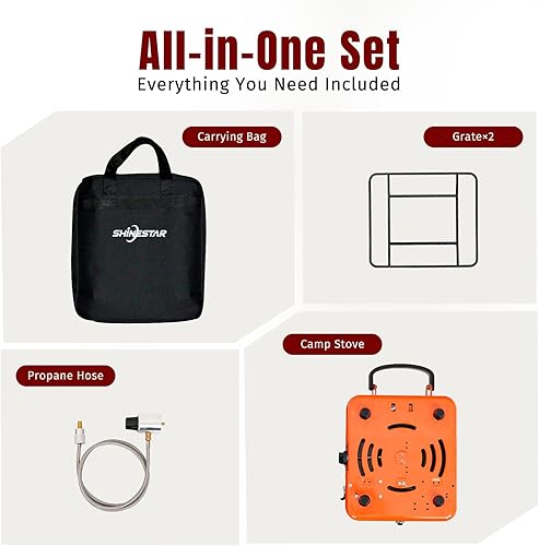 Miniatura 8 de SHINESTAR Estufa de campamento de doble quemador con bolsa de transporte, estufa portátil plegable para campamento, estufa de campamento de 17000