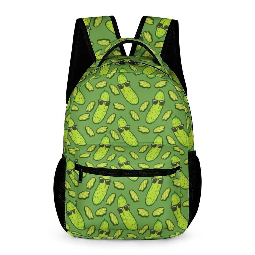 Homieblanket Pickle Backpack for Kids Girls Boys School, 16 Inches Cute Pickle Theme Bookbag, Adjustable, Lightweight, Large Capacity, Colorful Pickle