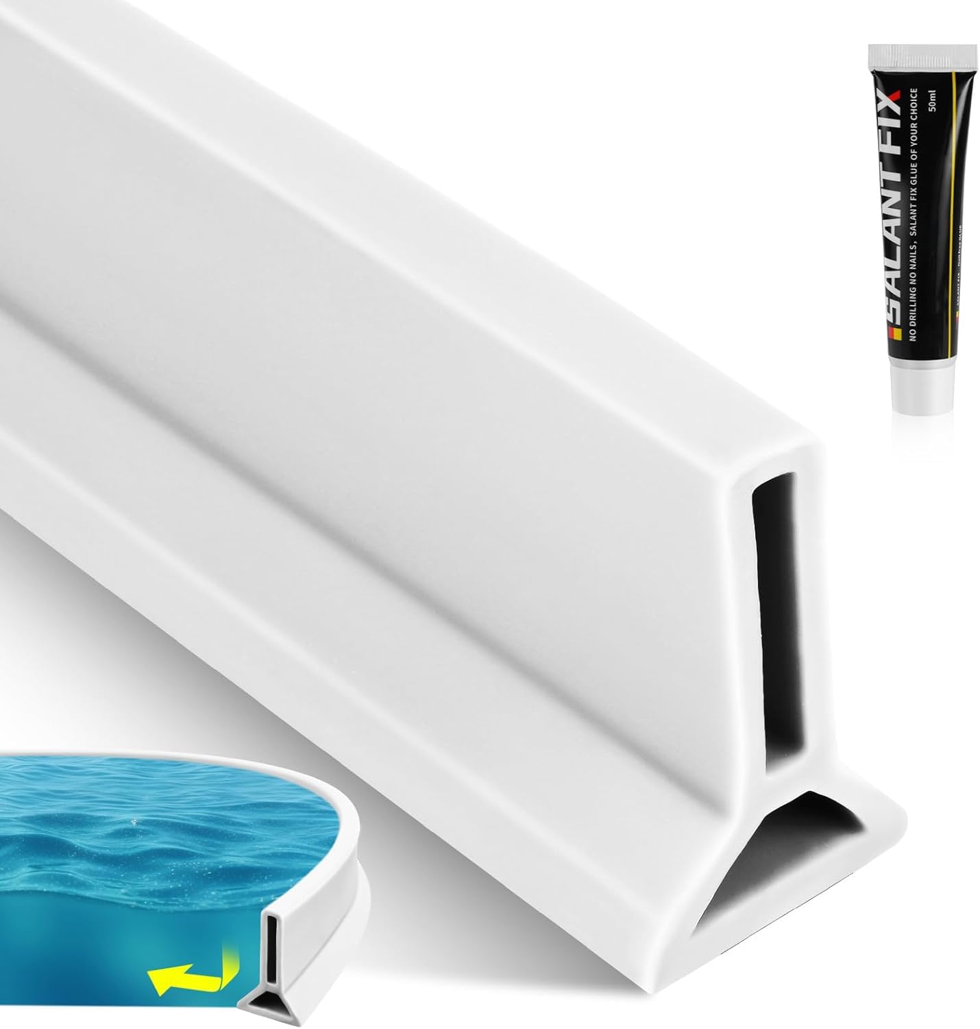 Murcy Water Barrier Strip Flexible Self Adhesive Silicone Surface Shower Threshold Barrier Silicone Bathroom Water Dam Strip Guard Floor Mounted Door Stopper (White, 1 Meter)