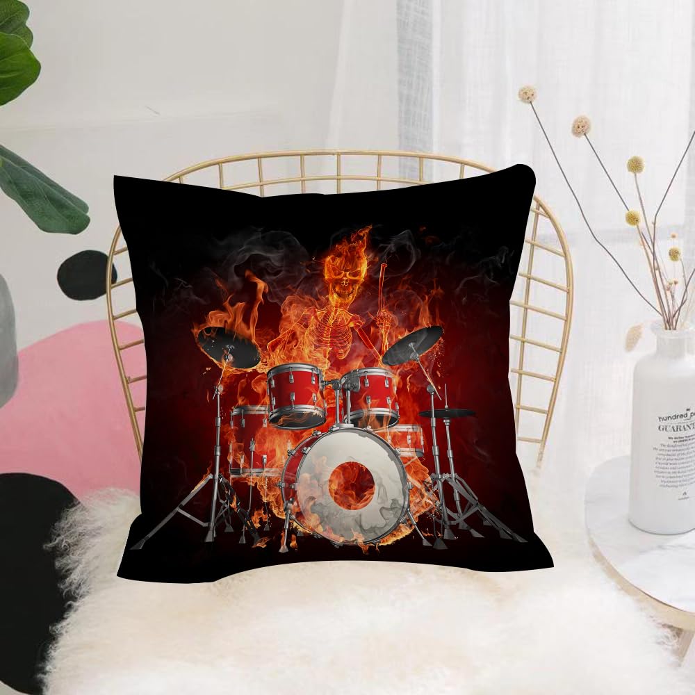 HYMSXW Cushion Cover,Throw Pillow Case Home Decorative for Living Room Bedroom Sofa Chair 20X20 Inch,Drums in fire - Series of fiery illustrations,Pillowcase 50X50cm