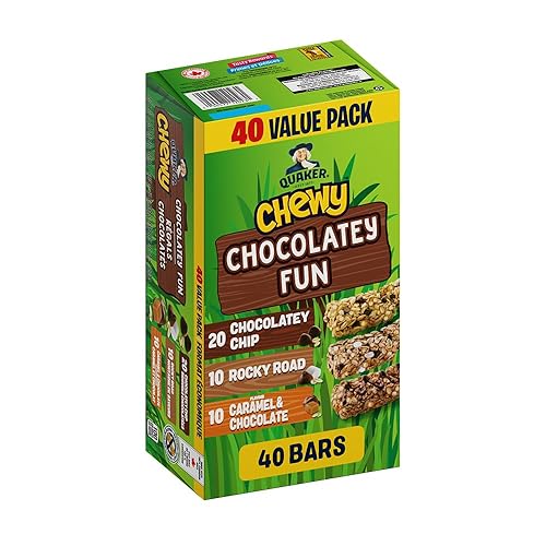 Quaker Chewy Chocolatey Fun Variety Pack (Chocolatey Chip, Rocky Road, Caramel & Chocolate) Granola Bars (40 bars x 24g) - Chocolatey Fun