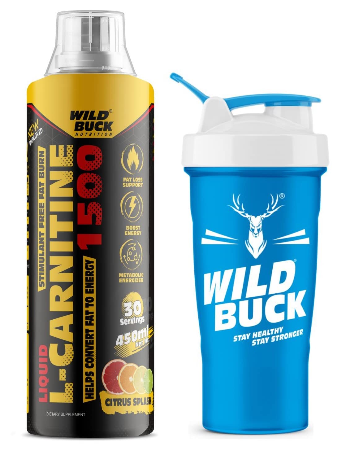 WILD BUCK L-Carnitine Liquid 1500 mg - Pump Matrix Workout Drink for Performance and Muscle Recovery, Helps Convert Fat into Energy | Energy & Endurance | Performance & Recovery | Build Lean Muscle | Muscle Fullness and Hardness | Pre & Post Workout Supplement for Men and Women [450 ml, Citrus Splash] Free Shaker