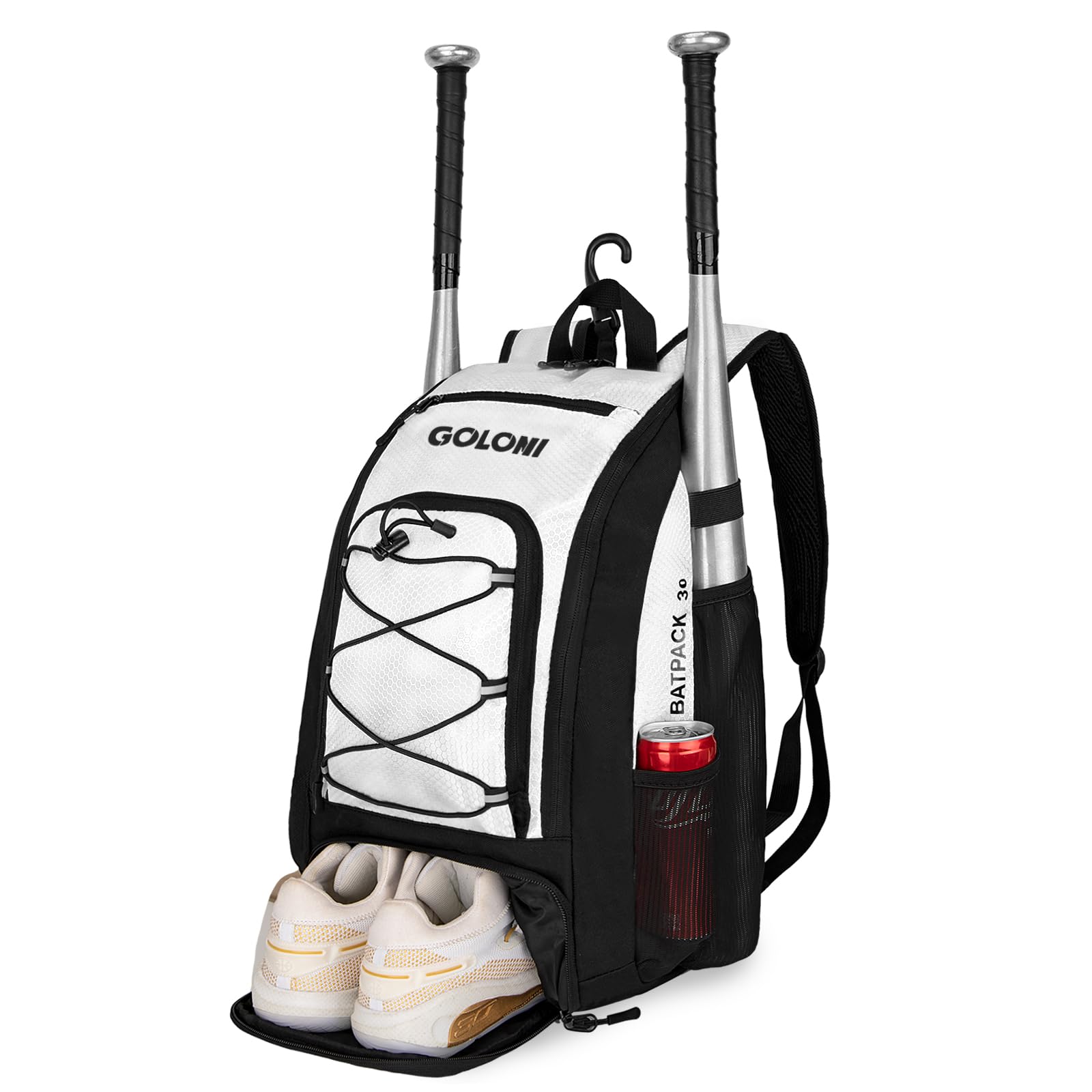 40L Baseball Bag, Softball Bat Bag with Shoes Compartment,Fence Hook,Backpack for Baseball, T-Ball & Softball Equipment & Gear