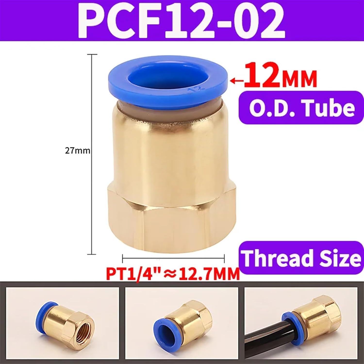 PCF 4mm-12mm Pneumatic Fitting Thread 1/8'' 1/4'' 3/8'' 1/2'' air Thread Female Straight Air Fitting Connector Tube Push in,PCF6 (Color : PCF12-02, Size : 50 PCS)