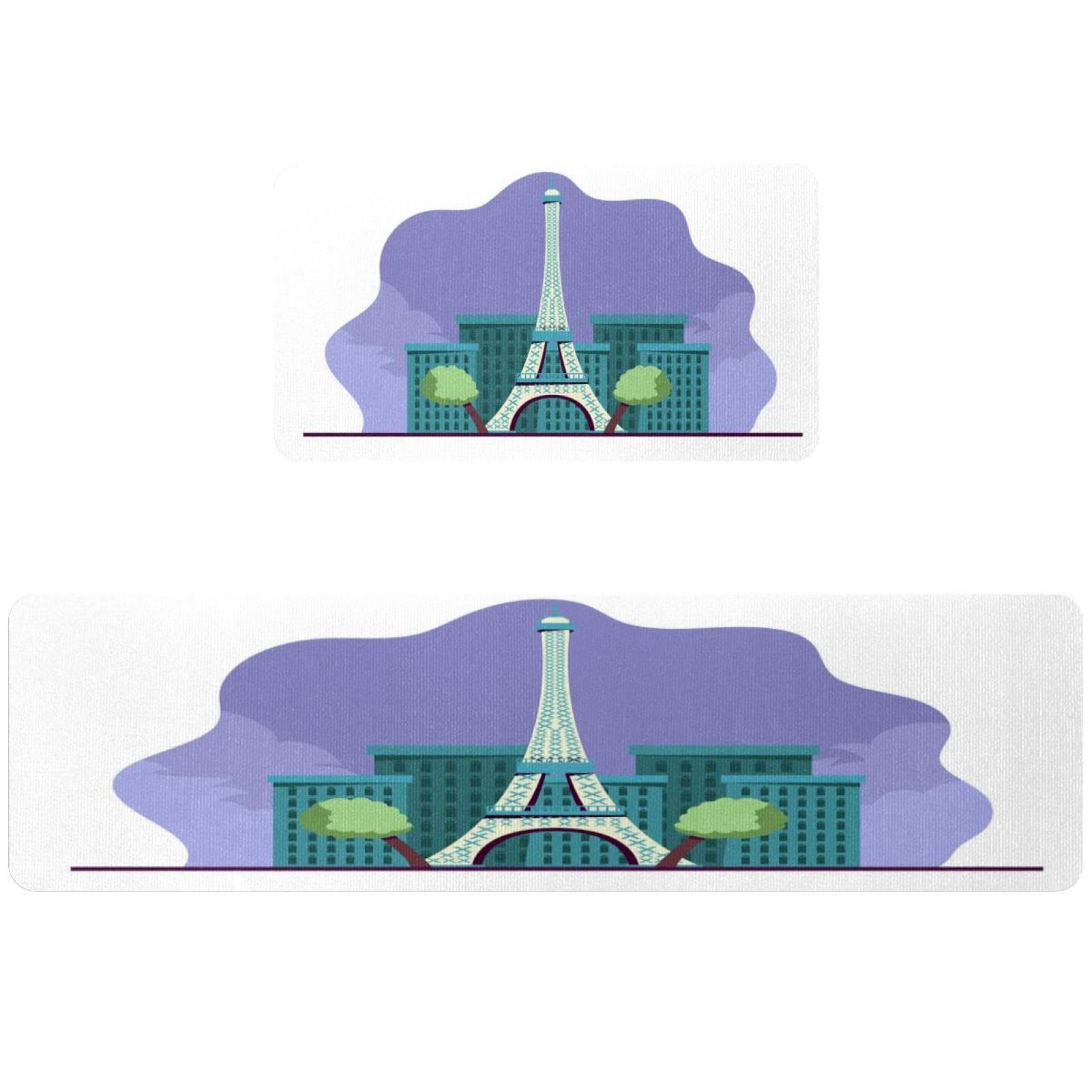 Lot de 2 tapis de cuisine antidérapants Paris pour couloir et buanderie