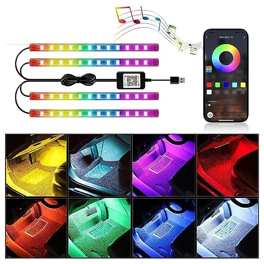 Luces LED Coche, 16 Millones de Colores de DIY con Modo de Escena y Música, Control de App LED Coche Interior, Hombres Mujeres (RGBIC)