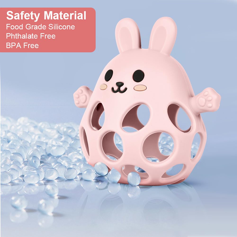 HOTUT Baby Sensory Teething Toy with Rattle,Grasping Ball,1st Boy Girl Easter Basket Gifts,Easy to Grip Soft and Safe,Silicone Relief Chew Teether,for Newborn 3 6 9 12 18 Months,Autistic Toddler - Image 3