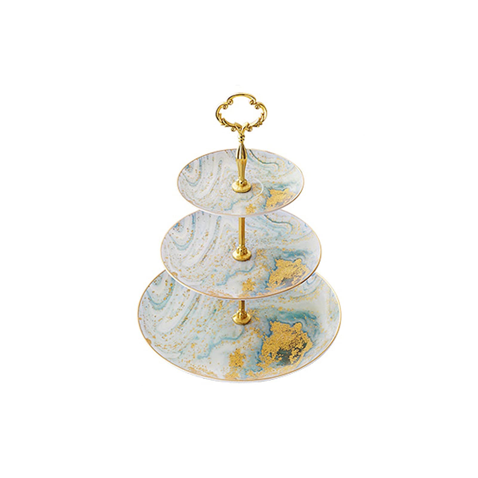 caihuashopping Présentoir à Gâteau Stand de gâteau en céramique créatif avec poignées métalliques Exquise Cupcake Affichage Stand Plateaux de pâtisserie de Mariage Multicouche Stand de Gâteaux