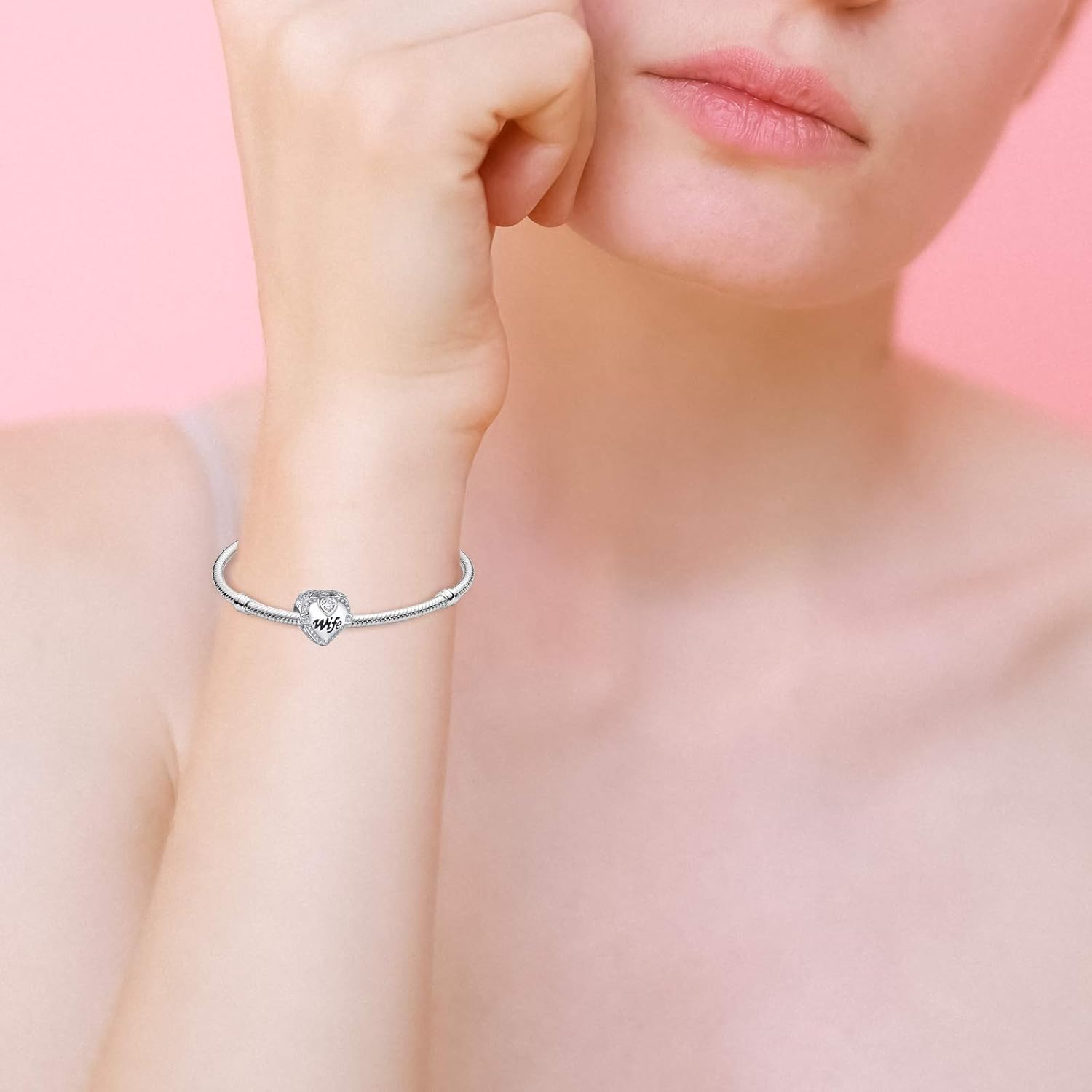 NINGAN Love Heart Mom Wife Sister Daughter Friend Dad Grandma Auntie Charm for Charms Bracelet, 925 Sterling Silver Cubic Zirconia Bead Chirstmas Halloween Birthday Jewerly Gifts for Women