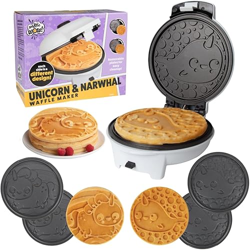 Máquina gigante para hacer panqueques y waffles de 8 pulgadas con 4 platos extraíbles, hace grandes panqueques de unicornio o narval que hacen que