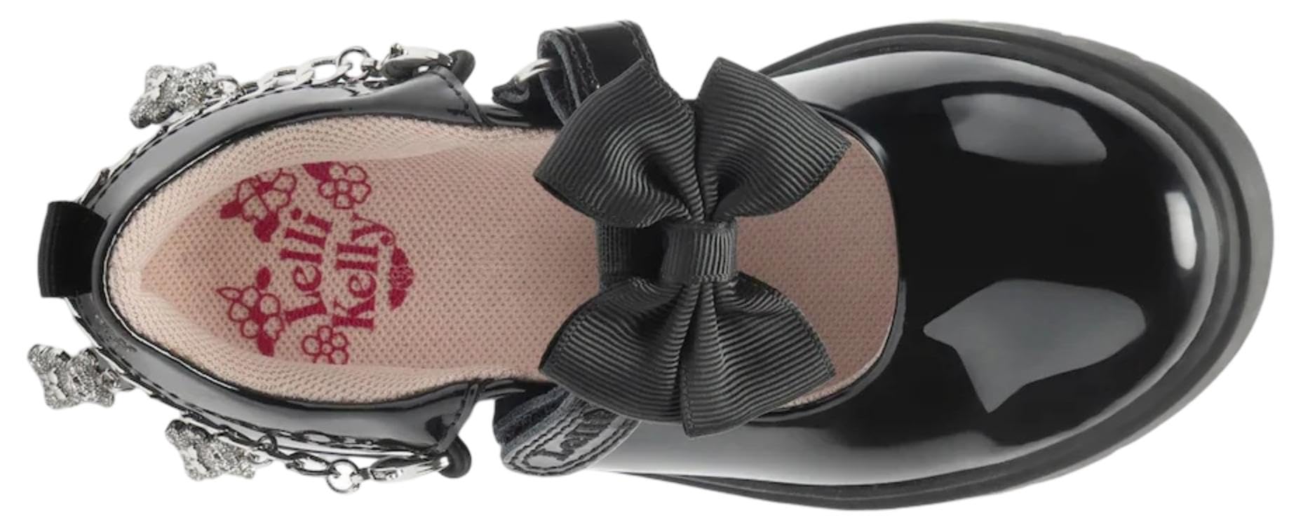 Lelli Kelly Teddybär Mädchen schwarz Lack Abnehmbares Armband Schulschuhe | Abnehmbares Charm-Armband, Schleifenriemen, Lederfutter, gepolsterte Innensohle